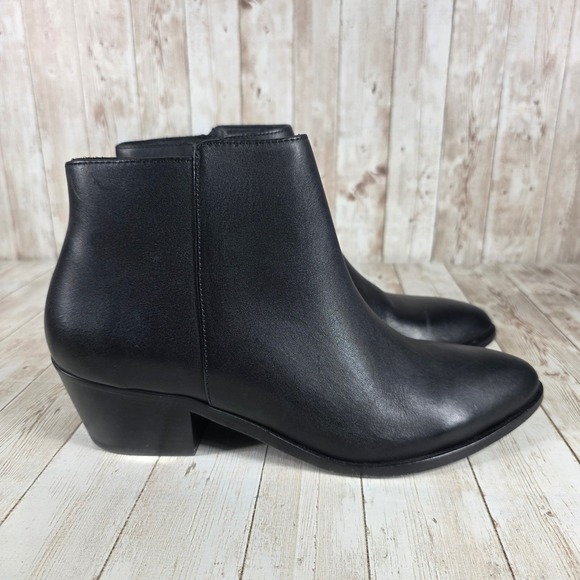 Thursday Black Leather Ankle Boots Zip Up Heel Booties Women's 10.5 - Picture 1 of 8